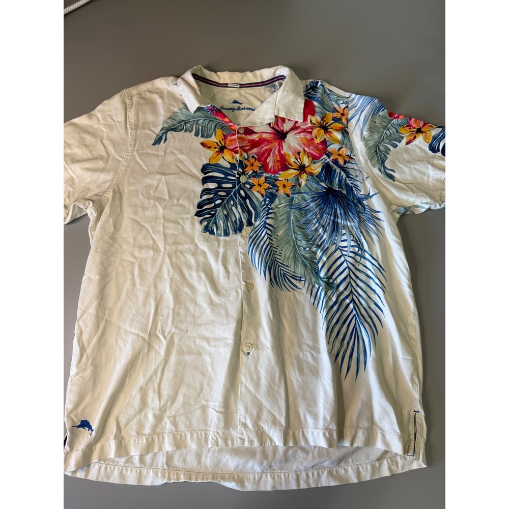 Tommy Bahama Artist Series 2020 Mens XL Silk Floral Palm Camp Shirt White